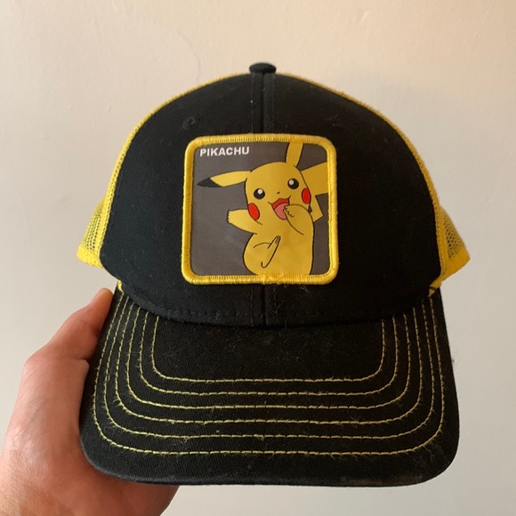 Pokemon Other - Black and Yellow Pikachu Pokémon SnapBack Hat / Cap with yellow netting